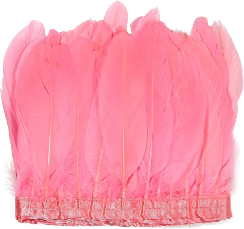 MAOFENG 2 Yards Natural Goose Feathers Trim Sewing Fringe Fashion Dress Sewing 6-8inch for DIY Handicrafts Costumes Decoration,Pink - Image 1
